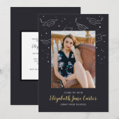 帽子と紙吹雪の卒業発表カード 招待状 (正面/裏面)