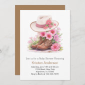 帽子と素朴ブーツ水カラー女性のカーボーイベビーシャワー 招待状 (正面/裏面)