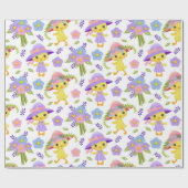 帽子と花が付いたかわいい黄色のイースターチックス ラッピングペーパー (フラット)