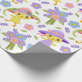 帽子と花が付いたかわいい黄色のイースターチックス ラッピングペーパー (角)
