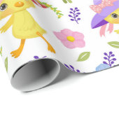 帽子と花が付いたかわいい黄色のイースターチックス ラッピングペーパー (ロールコーナー)