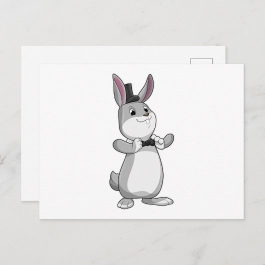 帽子と蝶ネクタイのウサギ ポストカード (正面/裏面)