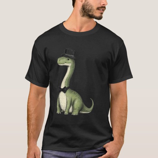 帽子と蝶ネクタイをつけたブラキオサウルス Tシャツ (正面)