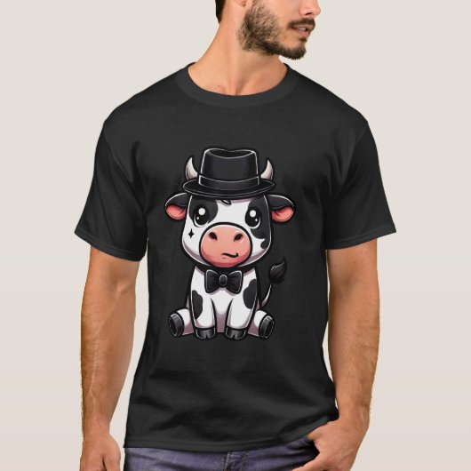 帽子と蝶ネクタイ姿の牛 Tシャツ (正面)