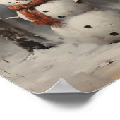 帽子と赤いスカーフを被った雪だるまの油絵 ポスター (角)