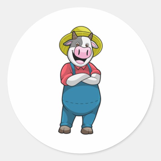 帽子と農家の牛 ラウンドシール (正面)