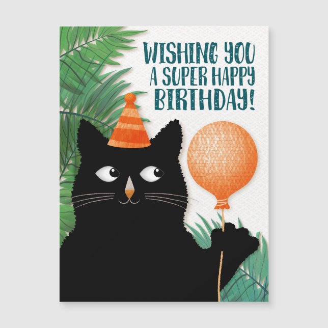 帽子と風船と植物を持つ猫 (正面)