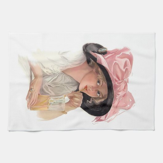 帽子にサイッピングソーダの女の子 キッチンタオル (横)