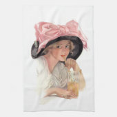 帽子にサイッピングソーダの女の子 キッチンタオル (縦)