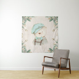 帽子にテディベアかわいい甘い愛らしいウィムシー タペストリー