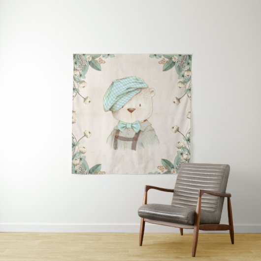 帽子にテディベアかわいい甘い愛らしいウィムシー タペストリー (インサイチュ)