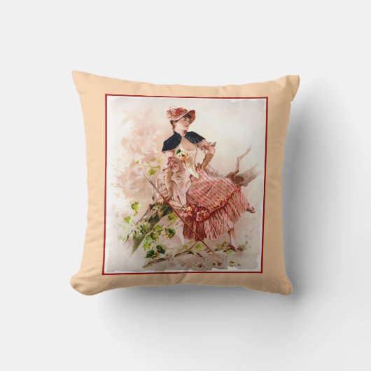 帽子にビクトリアン座る美しい女性 クッション (正面)
