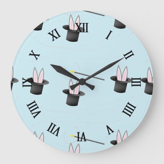 帽子に入ったバニーと青い魔法 ラージ壁時計 (正面)