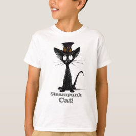 帽子のおもしろいでカスタムな子供のSteampunk猫 Tシャツ