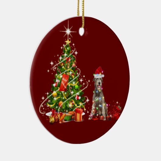 帽子のかされたクリスマスを持つアイルランドのウルフハウンド セラミックオーナメント (右)