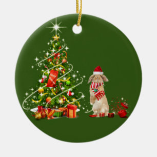 帽子のかざりのクリスマスを持つウサギ セラミックオーナメント
