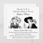 帽子のエレガントなブライダルシャワーのヴィンテージの女性 招待状 (正面/裏面)