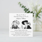 帽子のエレガントなブライダルシャワーのヴィンテージの女性 招待状 (スタンド正面)