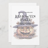 帽子のカボチャのかわいい水カラーハローウィンパーティ 招待状 (正面/裏面)