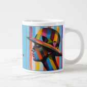 帽子のカラフル印象的なシルエットの女性 ジャンボコーヒーマグカップ (右)