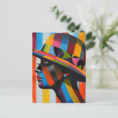 帽子のカラフル印象的なシルエットの女性 ポストカード (スタンド正面)