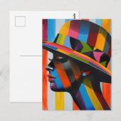 帽子のカラフル印象的なシルエットの女性 ポストカード (正面/裏面)