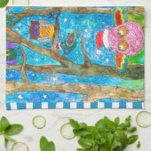 帽子のキッチンタオルでかわいいクリスマスフクロウ キッチンタオル (折り畳み)