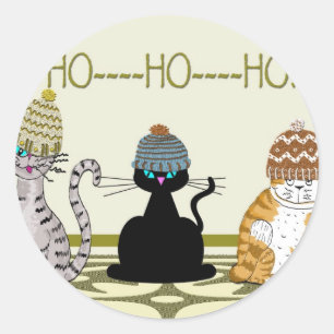 帽子のクリスマスの3匹の猫 ラウンドシール