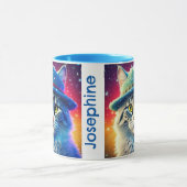 帽子のクリスマスキャット – 編集可能な名前 マグカップ (中央)