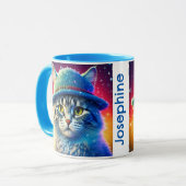 帽子のクリスマスキャット – 編集可能な名前 マグカップ (正面左)