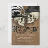 帽子のゴシックスカルハロウィーンの衣装パーティー 招待状 (正面)