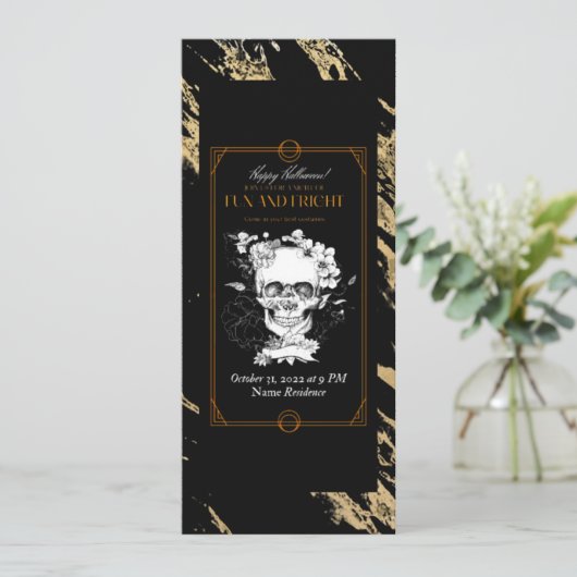 帽子のゴシックスカルハロウィーンの衣装パーティー 招待状 (スタンド正面)