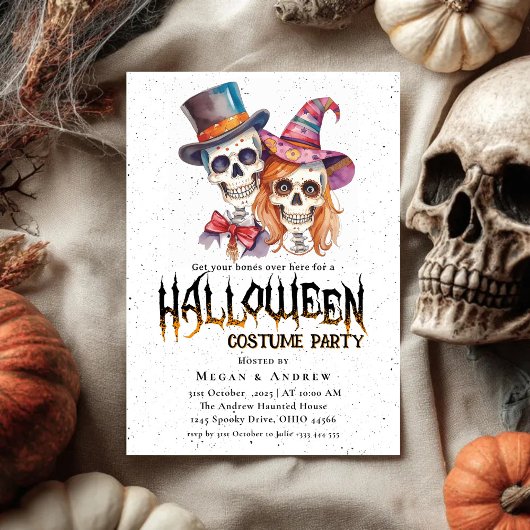 帽子のゴシックスカルハロウィーンの衣装パーティー 招待状