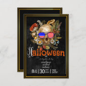 帽子のゴシックスカルハロウィーンの衣装パーティー 招待状 (正面/裏面)