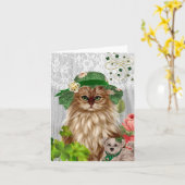帽子のセントパトリックの日Notecardの猫 カード (黄色い花)