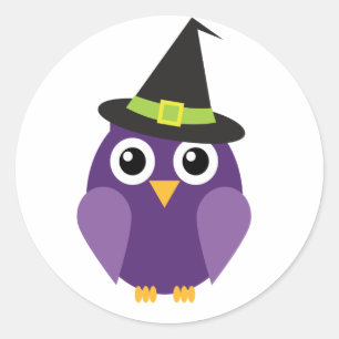 帽子のハロウィンのステッカーを持つフクロウ ラウンドシール