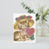 帽子のバレンタインのヴィンテージの子ネコ シーズンポストカード (スタンド正面)