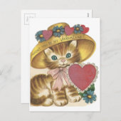 帽子のバレンタインのヴィンテージの子ネコ シーズンポストカード (正面/裏面)