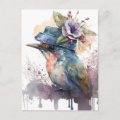 帽子のファンシー水色の鳥 ポストカード (正面)