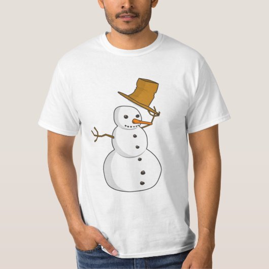 帽子のワイシャツをひっくり返す雪だるま Tシャツ (正面)
