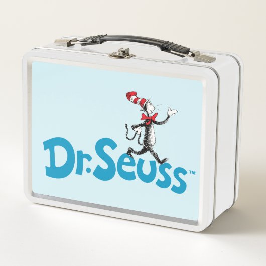 帽子のヴィンテージロゴの猫 メタルランチボックス (正面)