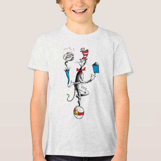 帽子の中の猫のバランスアクション トライブレンドTシャツ (正面)