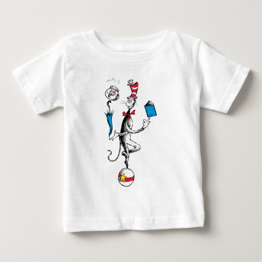 帽子の中の猫のバランスボール ベビーTシャツ (正面)