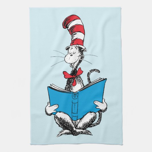 帽子の中の猫の読書 キッチンタオル (縦)