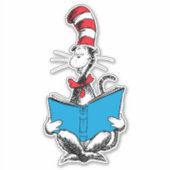 帽子の中の猫の読書 シール (正面)