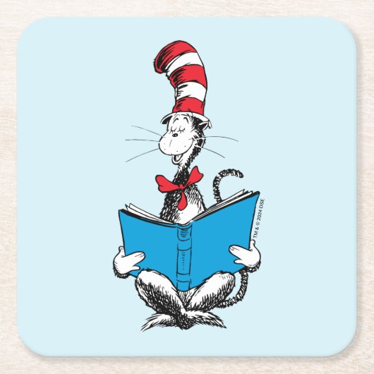 帽子の中の猫の読書 スクエアペーパーコースター (正面)