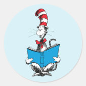 帽子の中の猫の読書 ラウンドシール (正面)