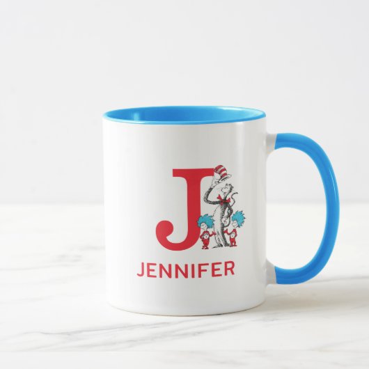 帽子の中の猫、シングワンの名前とモノグラム J マグカップ (右)