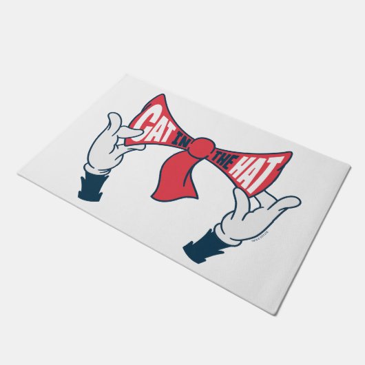 帽子の中の猫 | ネコ文字ボウタイ ドアマット (アングル)