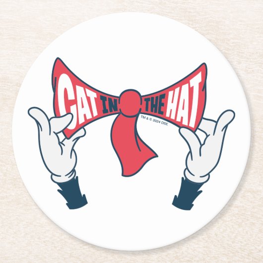 帽子の中の猫 | ネコ文字ボウタイ ラウンドペーパーコースター (正面)
